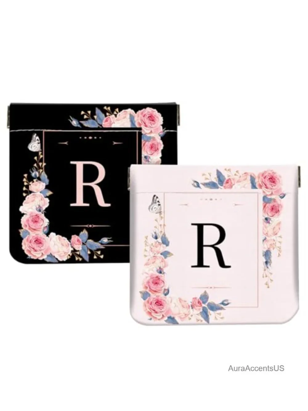 2-Pack Initial Letter PU Leather Mini Coin Purse Wallet Cosmetic Bag